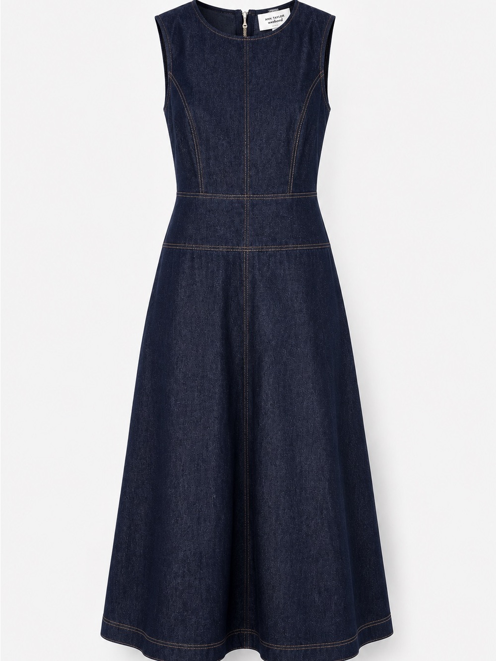 NWT Ann Taylor Weekend Dark Indigo Denim Midi Dress Size 6 Contrast Stitch - Picture 4 of 5